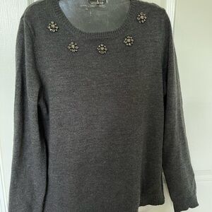Jeanne Pierre cotton medium pullover grey sweater with rhinestones